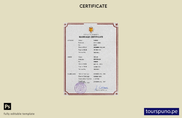 Plantilla PSD de certificado de matrimonio de Burundi listo para imprimir